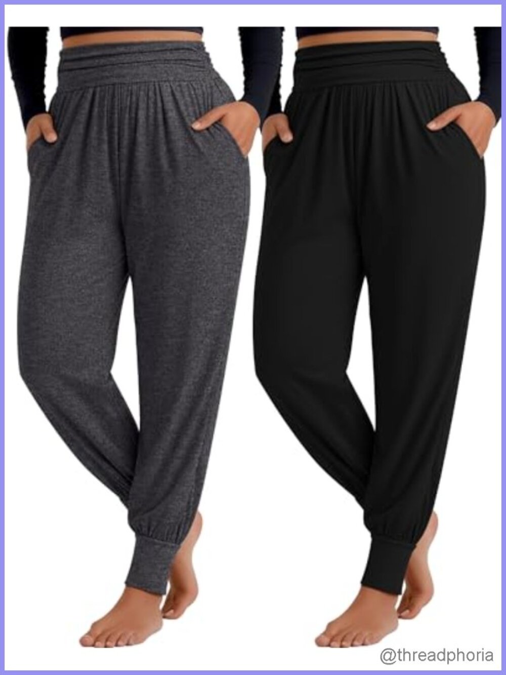 Plus Size Yoga Joggers 2 Pack Loose High Waist Sweatpants with Pockets